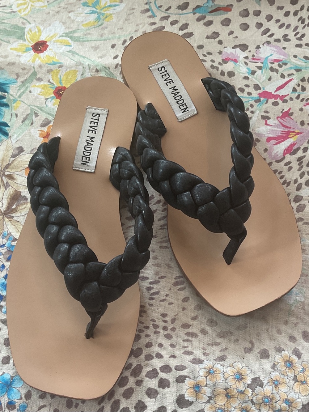 Steve Madden Black Spain Braided Sandals
